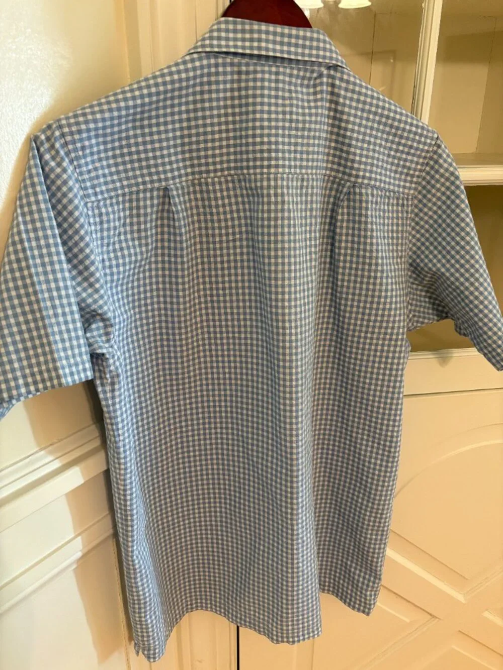 Mason & Sons camp shirt M medium blue and white gingham seersucker James Bond - Picture 3 of 6